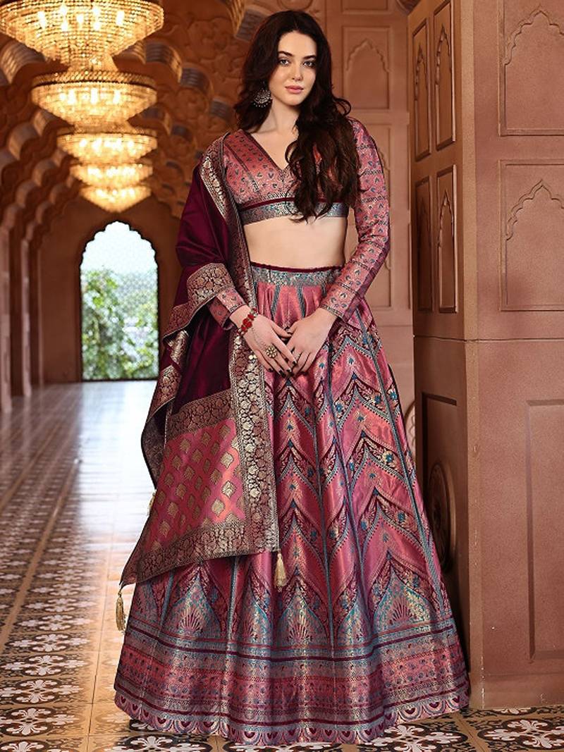 Ready To Wear Lehenga & Unstitched Blouse With Dupatta Free Size Upto 42