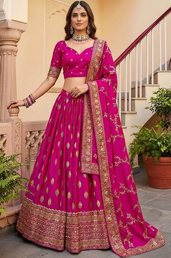 Embroidered Semi-Stitched Lehenga & Blouse With Dupatta Free Size Upto 42