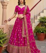 Embroidered Semi-Stitched Lehenga & Blouse With Dupatta Free Size Upto 42