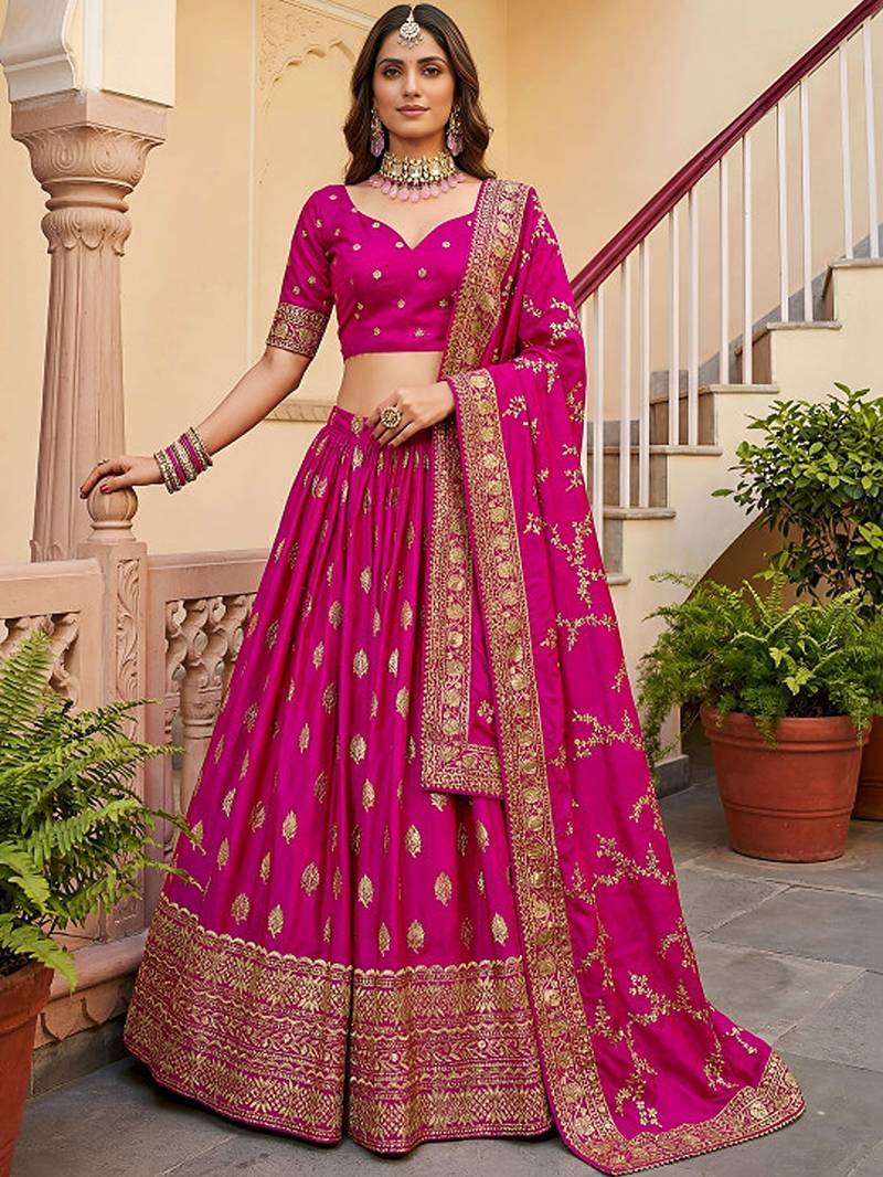 Embroidered Semi-Stitched Lehenga & Blouse With Dupatta Free Size Upto 42