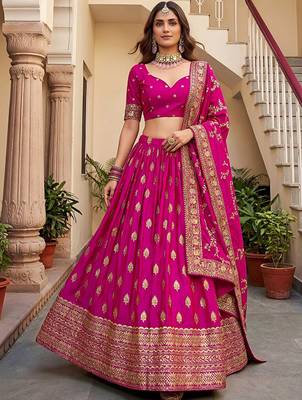 Embroidered Semi-Stitched Lehenga & Blouse With Dupatta Free Size Upto 42 2