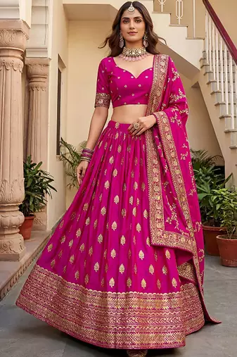 Embroidered Semi-Stitched Lehenga & Blouse With Dupatta Free Size Upto 42