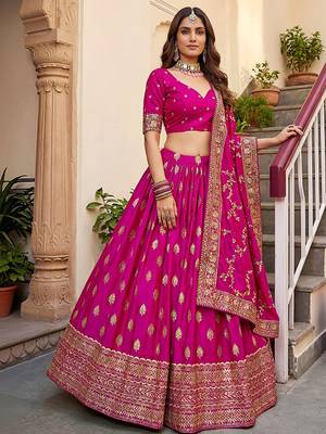 Embroidered Semi-Stitched Lehenga & Blouse With Dupatta Free Size Upto 42 3