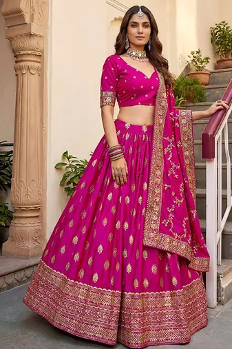 Embroidered Semi-Stitched Lehenga & Blouse With Dupatta Free Size Upto 42