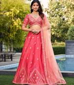 Embroidered Thread Work Ready To Wear Lehenga & Blouse With Dupatta Free Size Upto 42
