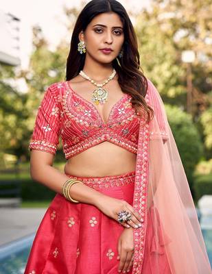 Embroidered Thread Work Ready To Wear Lehenga & Blouse With Dupatta Free Size Upto 42 2
