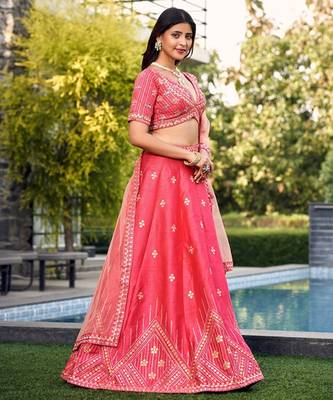 Embroidered Thread Work Ready To Wear Lehenga & Blouse With Dupatta Free Size Upto 42 3