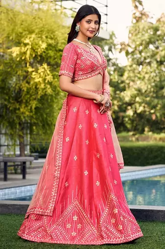 Embroidered Thread Work Ready To Wear Lehenga & Blouse With Dupatta Free Size Upto 42