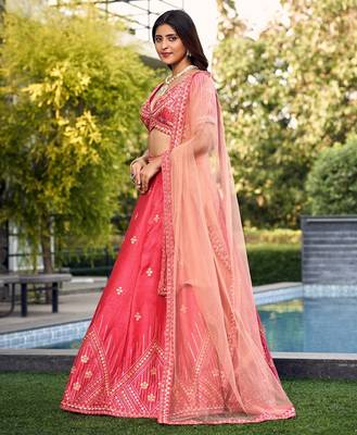 Embroidered Thread Work Ready To Wear Lehenga & Blouse With Dupatta Free Size Upto 42 4