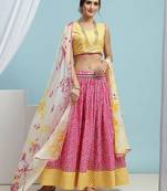Printed Cotton Ready To Wear Lehenga & Blouse With Dupatta Free Size Upto 42