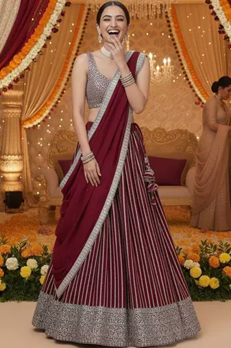 Embellished Sequinned Semi-Stitched Lehenga & Unstitched Blouse With Dupatta Free Size Upto 42