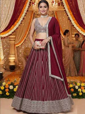 Embellished Sequinned Semi-Stitched Lehenga & Unstitched Blouse With Dupatta Free Size Upto 42 3