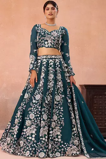 Embroidered Sequinned Semi-Stitched Lehenga & Unstitched Blouse With Dupatta Free Size Upto 42