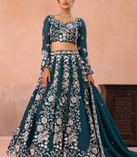 Embroidered Sequinned Semi-Stitched Lehenga & Unstitched Blouse With Dupatta Free Size Upto 42