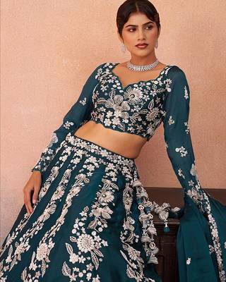 Embroidered Sequinned Semi-Stitched Lehenga & Unstitched Blouse With Dupatta Free Size Upto 42 2