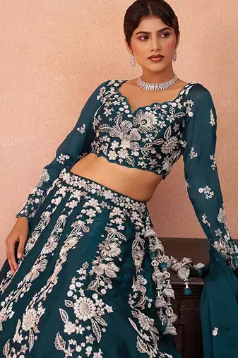 Embroidered Sequinned Semi-Stitched Lehenga & Unstitched Blouse With Dupatta Free Size Upto 42