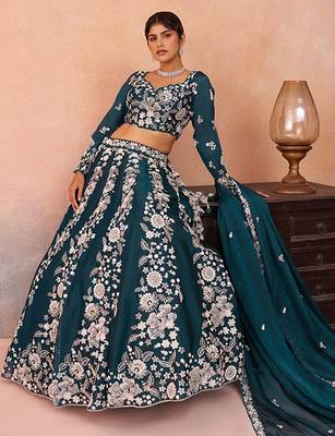 Embroidered Sequinned Semi-Stitched Lehenga & Unstitched Blouse With Dupatta Free Size Upto 42 3