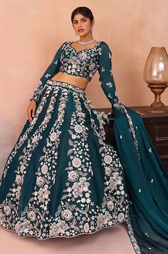 Embroidered Sequinned Semi-Stitched Lehenga & Unstitched Blouse With Dupatta Free Size Upto 42