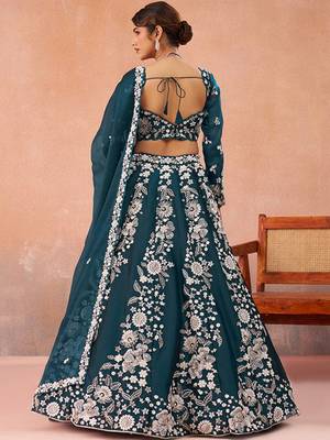 Embroidered Sequinned Semi-Stitched Lehenga & Unstitched Blouse With Dupatta Free Size Upto 42 4