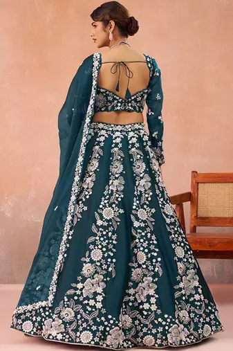 Embroidered Sequinned Semi-Stitched Lehenga & Unstitched Blouse With Dupatta Free Size Upto 42