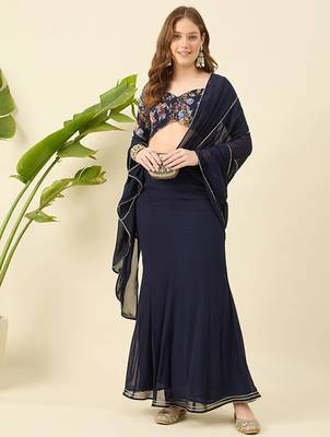 Printed Ready To Wear Lehenga & Blouse With Dupatta Free Size Upto 42 1