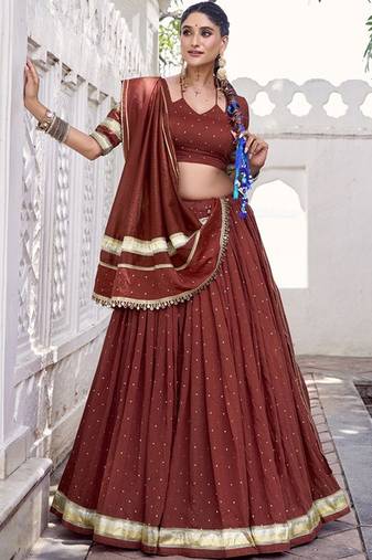 Embellished Ready To Wear Lehenga & Blouse With Dupatta Free Size Upto 42
