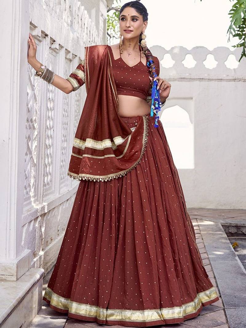 Embellished Ready To Wear Lehenga & Blouse With Dupatta Free Size Upto 42