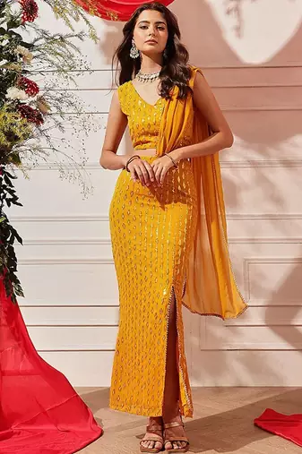 Embellished Sequinned Ready To Wear Lehenga & Blouse With Dupatta Free Size Upto 42