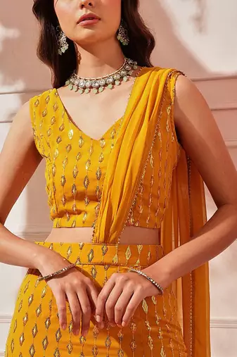 Embellished Sequinned Ready To Wear Lehenga & Blouse With Dupatta Free Size Upto 42