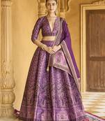 Woven Design Art Silk Lehenga & Unstitched Blouse With Dupatta Free Size Upto 42