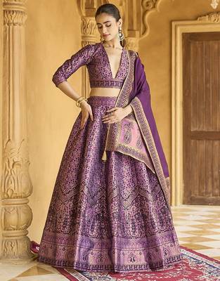 Woven Design Art Silk Lehenga & Unstitched Blouse With Dupatta Free Size Upto 42 3