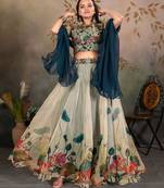 Printed Semi-Stitched Lehenga With Choli & Dupatta Free Size Upto 42