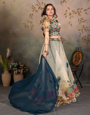 Printed Semi-Stitched Lehenga With Choli & Dupatta Free Size Upto 42 3