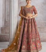 Embroidered Thread Work Semi-Stitched Lehenga & Unstitched Blouse With Dupatta Free Size Upto 42