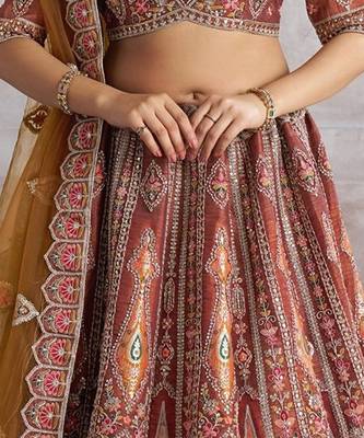 Embroidered Thread Work Semi-Stitched Lehenga & Unstitched Blouse With Dupatta Free Size Upto 42 2