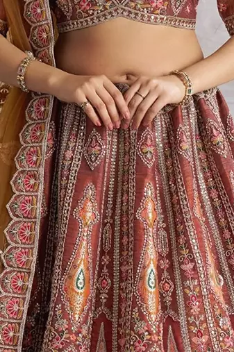 Embroidered Thread Work Semi-Stitched Lehenga & Unstitched Blouse With Dupatta Free Size Upto 42
