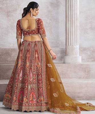 Embroidered Thread Work Semi-Stitched Lehenga & Unstitched Blouse With Dupatta Free Size Upto 42 3