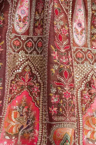 Embroidered Thread Work Semi-Stitched Lehenga & Unstitched Blouse With Dupatta Free Size Upto 42