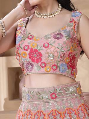 Embroidered Sequinned Semi-Stitched Lehenga & Unstitched Blouse With Dupatta Free Size Upto 42 2