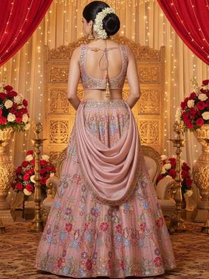 Embroidered Sequinned Semi-Stitched Lehenga & Unstitched Blouse With Dupatta Free Size Upto 42 3