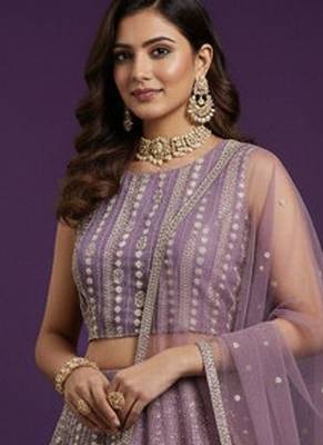 Embroidered Sequinned Semi-Stitched Lehenga & Blouse With Dupatta Free Size Upto 42 1