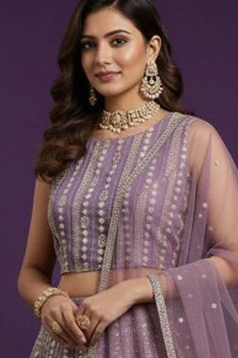 Embroidered Sequinned Semi-Stitched Lehenga & Blouse With Dupatta Free Size Upto 42