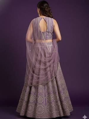 Embroidered Sequinned Semi-Stitched Lehenga & Blouse With Dupatta Free Size Upto 42 2