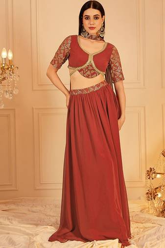 Embellished Sequinned Ready To Wear Lehenga & Blouse With Dupatta Free Size Upto 42