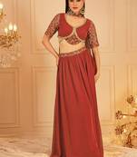 Embellished Sequinned Ready To Wear Lehenga & Blouse With Dupatta Free Size Upto 42