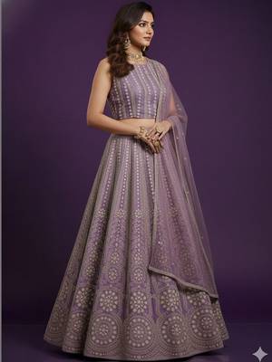 Embroidered Sequinned Semi-Stitched Lehenga & Blouse With Dupatta Free Size Upto 42 3