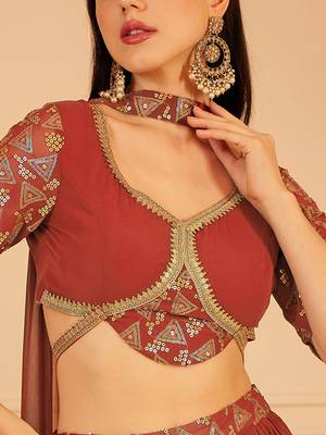 Embellished Sequinned Ready To Wear Lehenga & Blouse With Dupatta Free Size Upto 42 2