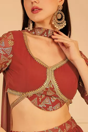 Embellished Sequinned Ready To Wear Lehenga & Blouse With Dupatta Free Size Upto 42