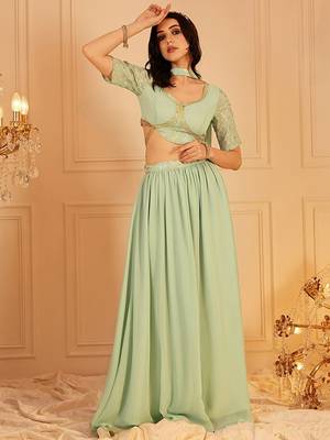 Embroidered Crop Top & Maxi Skirt With Dupatta Co-Ords Free Size Upto 42 1