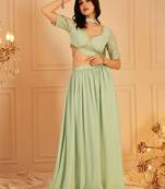 Embroidered Crop Top & Maxi Skirt With Dupatta Co-Ords Free Size Upto 42